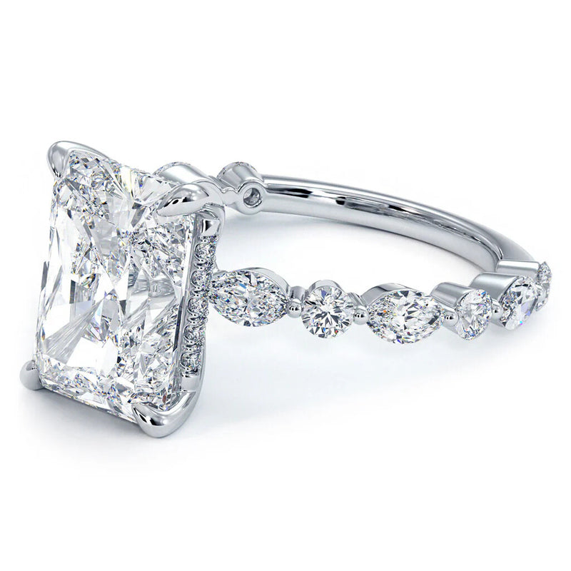 Exquisite Radiant-Cut Lab-Grown Diamond Engagement Ring with Round & Marquise Accents