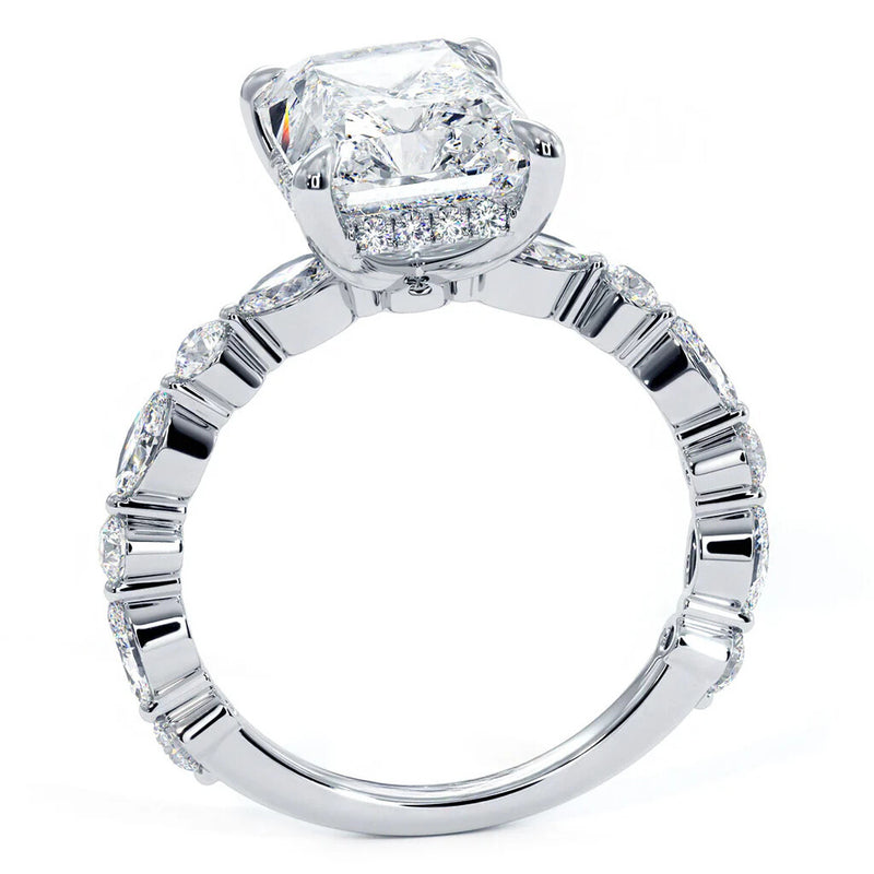 Exquisite Radiant-Cut Lab-Grown Diamond Engagement Ring with Round & Marquise Accents