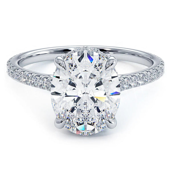 Exquisite Oval-Cut Diamond Halo Engagement Ring with Pave Diamond Band