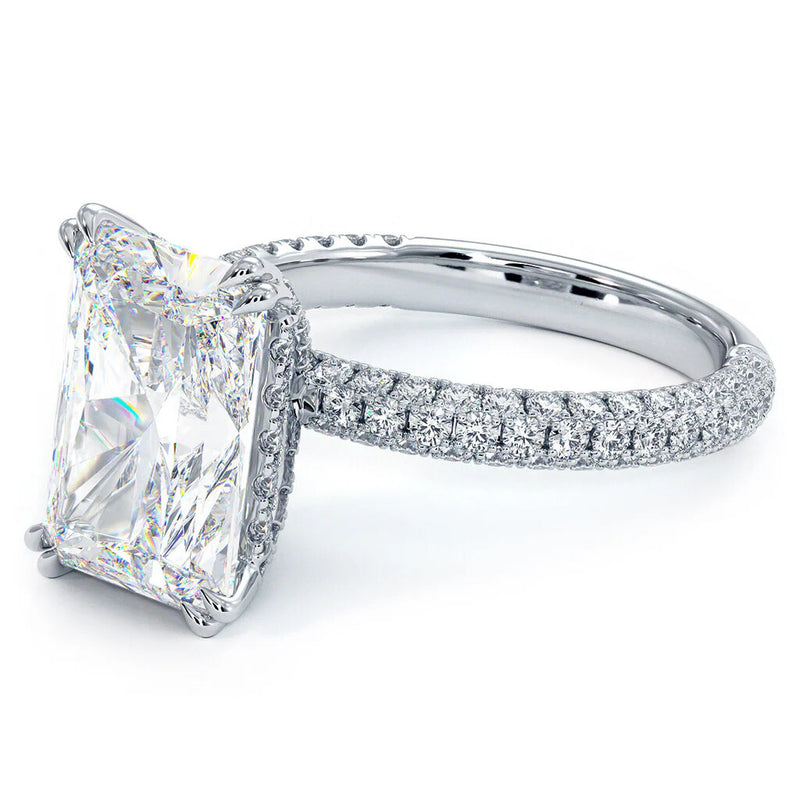 Radiant-Cut Diamond Engagement Ring with Pavé Diamond Band