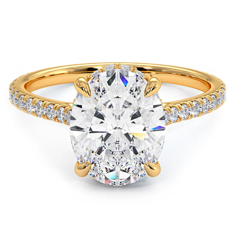 Exquisite Oval-Cut Diamond Halo Engagement Ring with Pave Diamond Band