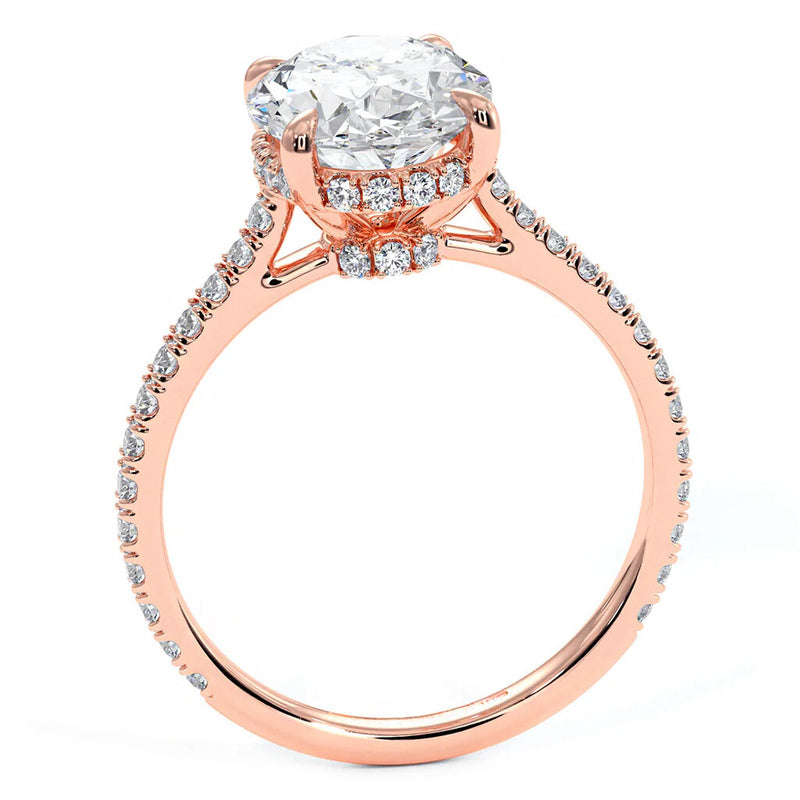 Exquisite Oval-Cut Diamond Halo Engagement Ring with Pave Diamond Band