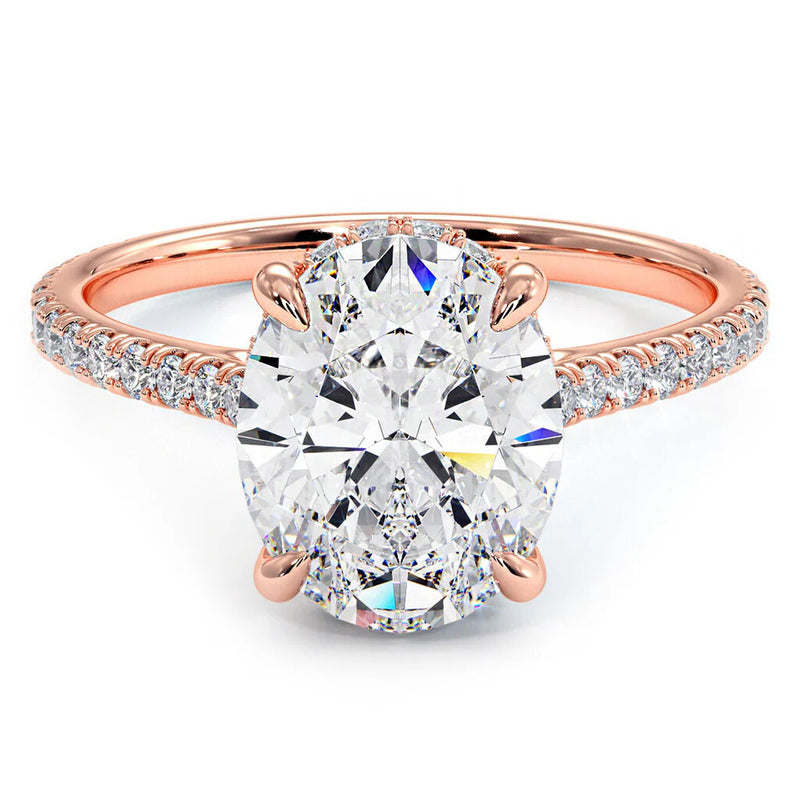 Exquisite Oval-Cut Diamond Halo Engagement Ring with Pave Diamond Band