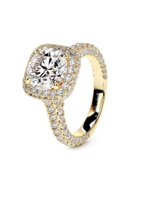 Radiant Cushion Halo Diamond Engagement Ring in 14K Yellow Gold