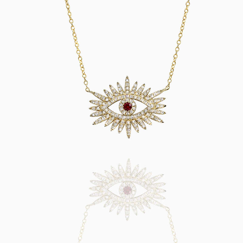 Sun-shaped Evil Eye Diamond Necklace