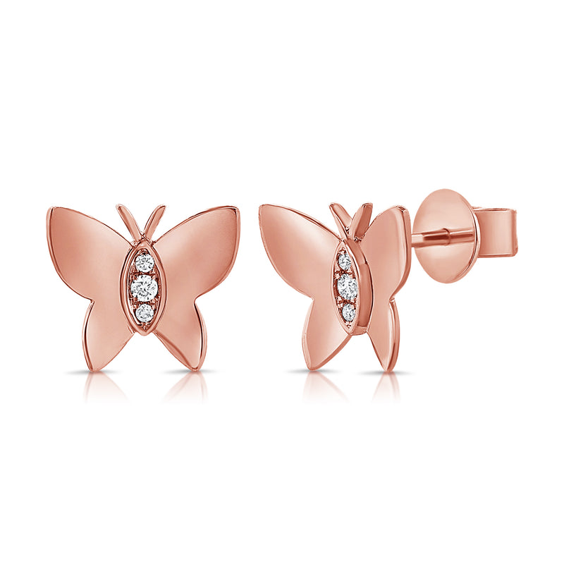 Gold & Diamond Butterfly Stud Earrings set in 14kt Gold