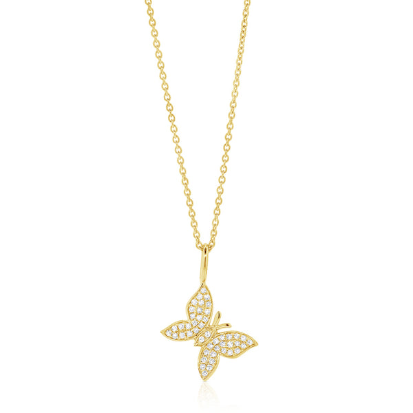 Diamond Pave Butterfly Necklace in 14kt Gold