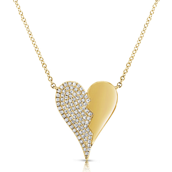 Pave Diamond Heart Pendant in 14kt Gold