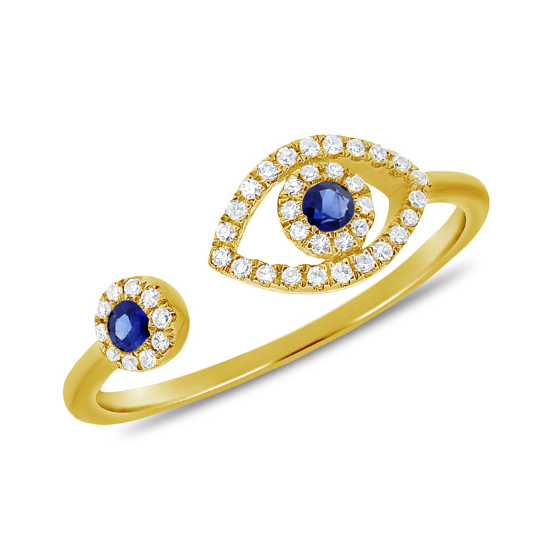 Diamond & Sapphire Evil Eye Ring set in 14kt Gold