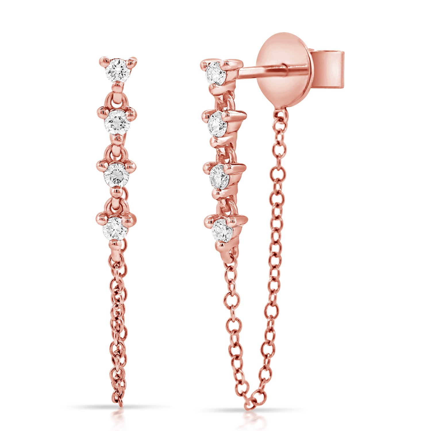0.15CT Diamond Stud with Chain Drop Earrings in 14K Gold