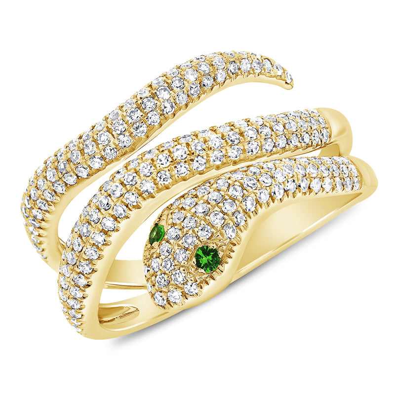 Incredible 14K Gold Ouroboros Snake Ring With Diamonds and Emeralds - Etsy