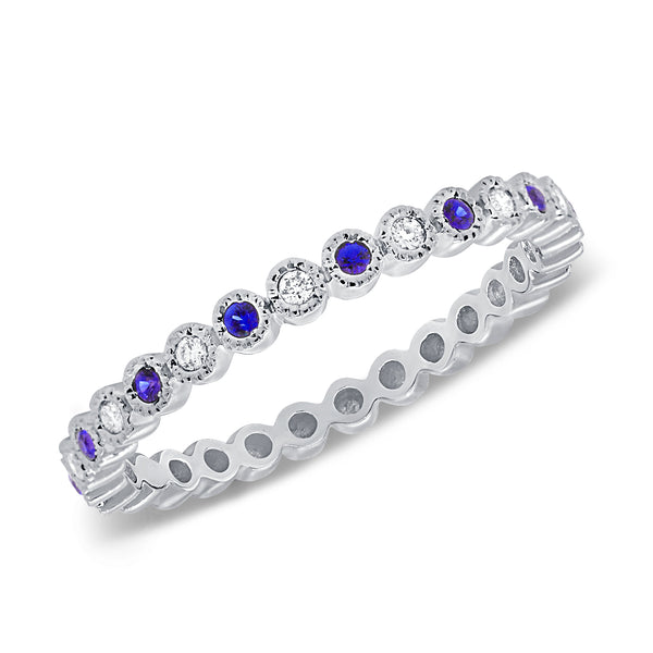 White Diamond & Blue Sapphire Eternity Band Mounted in 14kt Gold