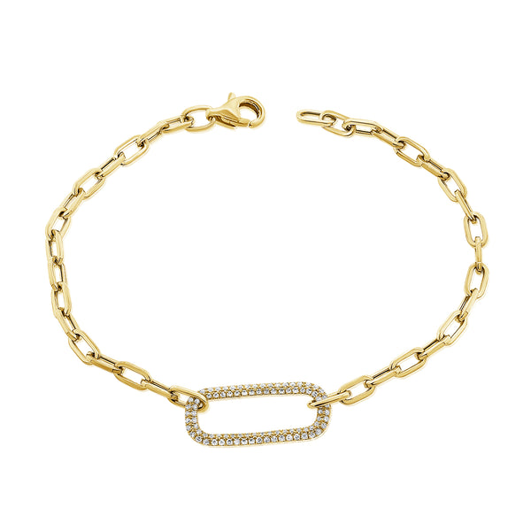 Pave Diamond designer link chain bracelet in 14kt Yellow Gold