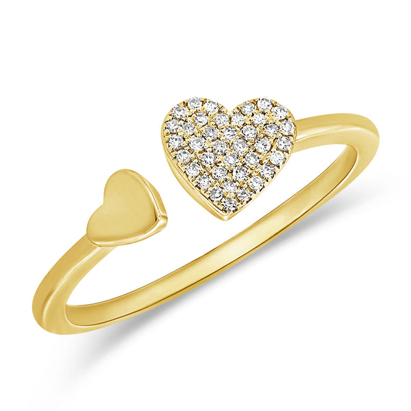 Pave White Diamond Double Heart Open Wrap Ring in 14kt Gold