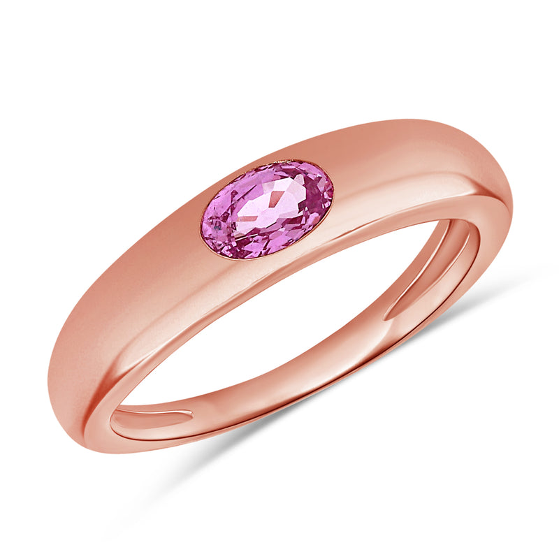 Pink sapphire Oval Cut solitaire ring set in 14kt Rose Gold
