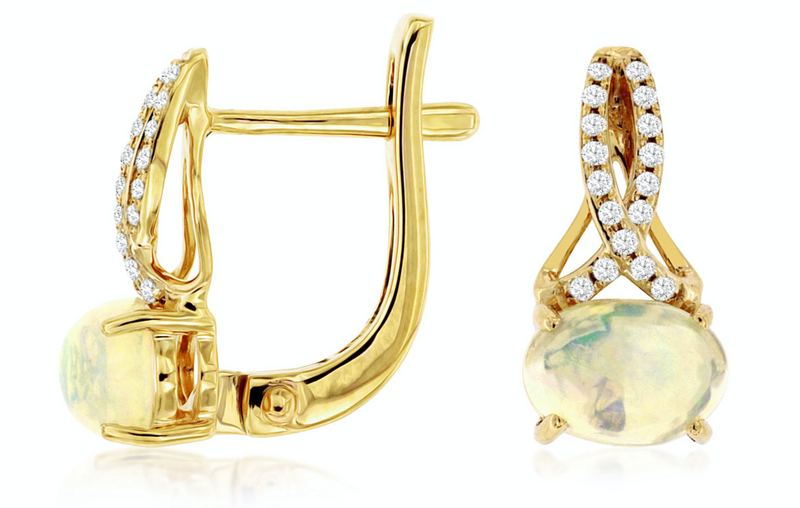 Yellow Gold Opal & Diamond Earrings