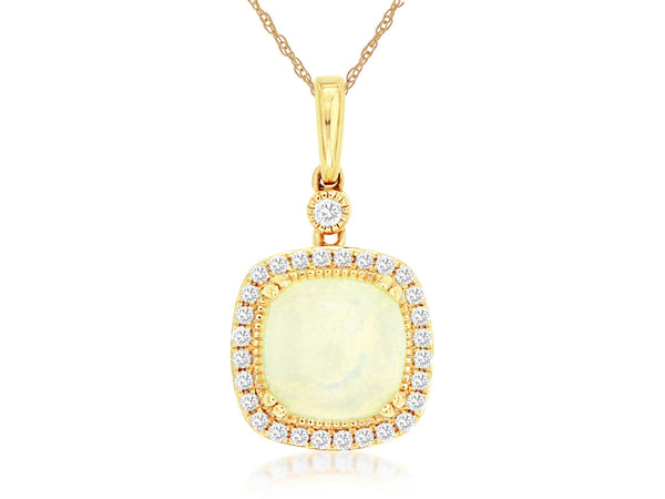 Opal Necklace with Diamond Halo Pendant 14kt Gold