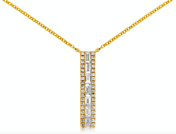 Baguette and Round Cut Diamond Necklace