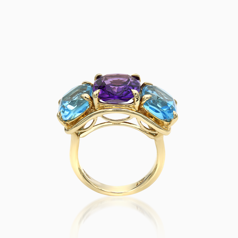 Blue Turquoise and Amethyst Ring