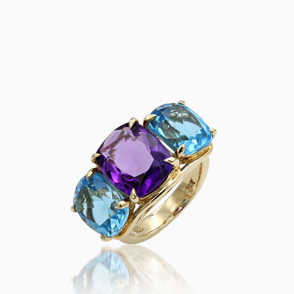 Blue Turquoise and Amethyst Ring