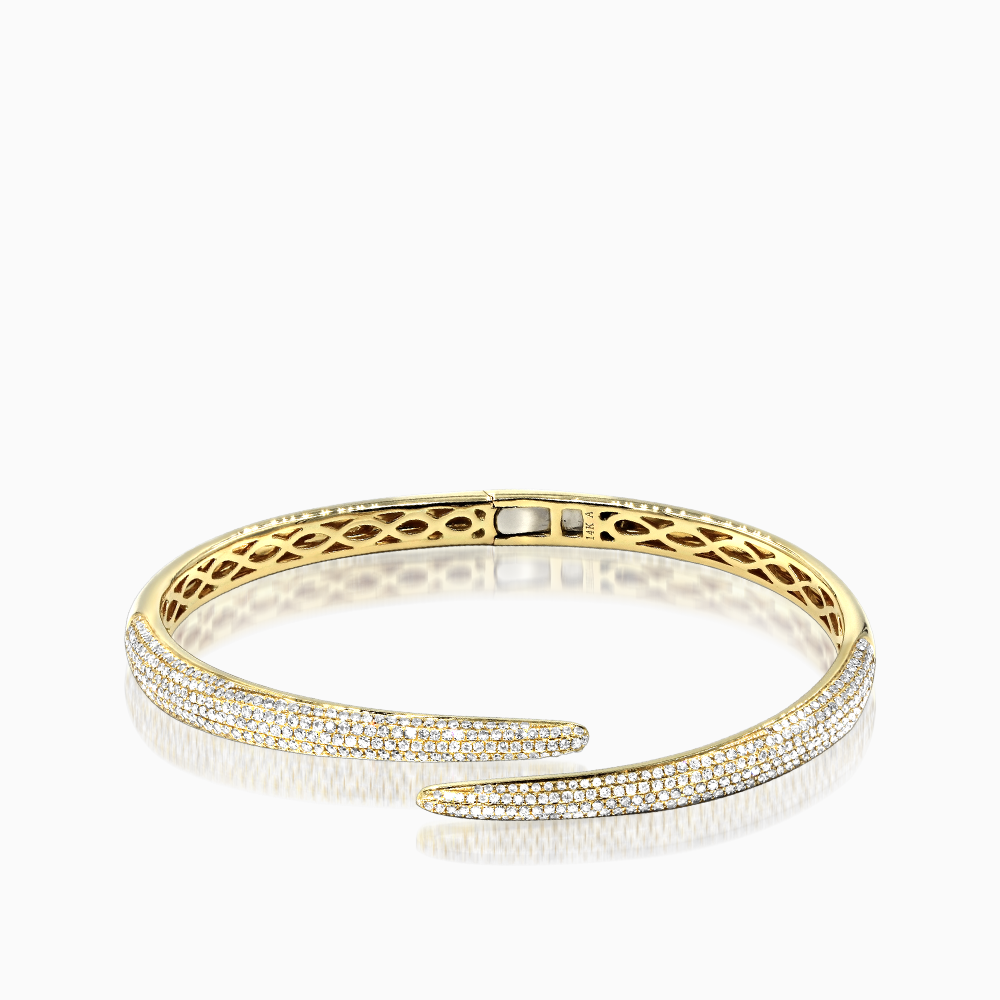 14 K Solid Gold Diamond Spiked Bangle Bracelet / Pave Diamond 