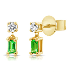 Diamond & Emerald stud Earrings in 14kt Yellow Gold