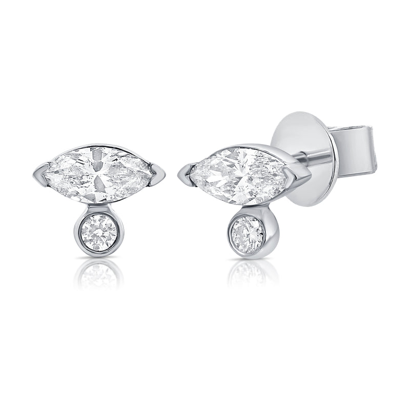 White Gold Baguette and Round Cut Diamond Studs