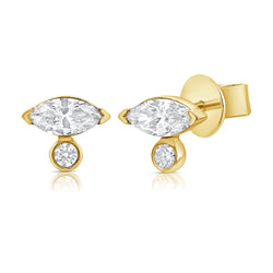 Yellow Gold Baguette and Round Cut Diamond Studs