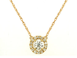 Diamond Solitaire Pendant Necklace with Halo in 14kt Gold