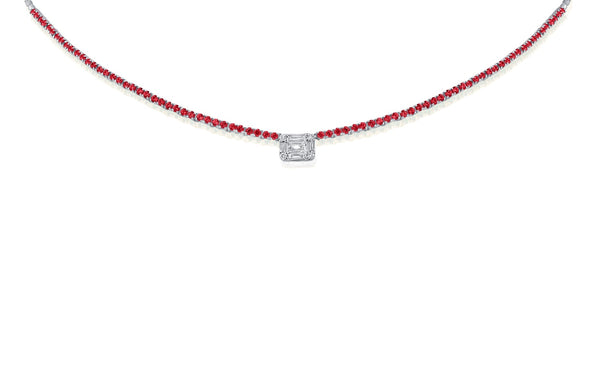 White Gold Baguette Ruby Stone Collar Necklace