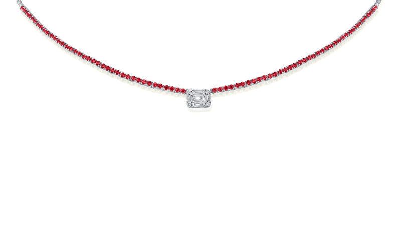 White Gold Baguette Ruby Stone Collar Necklace