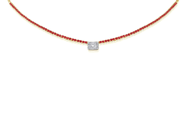 Round Cut White Topaz Ruby Tennis Necklace Bracelet Earrings - Gleam Jewels