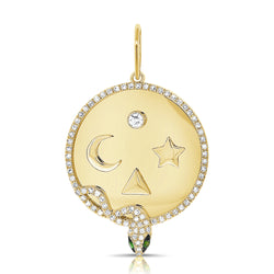 14Kt Gold Zodiac Diamond Snake Pendant Celestial New Age Design
