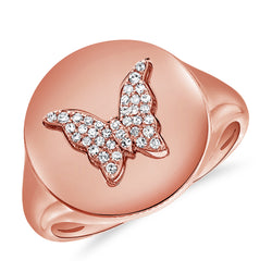 Diamond Pave Butterfly Design Pinky Ring set in 14kt Gold