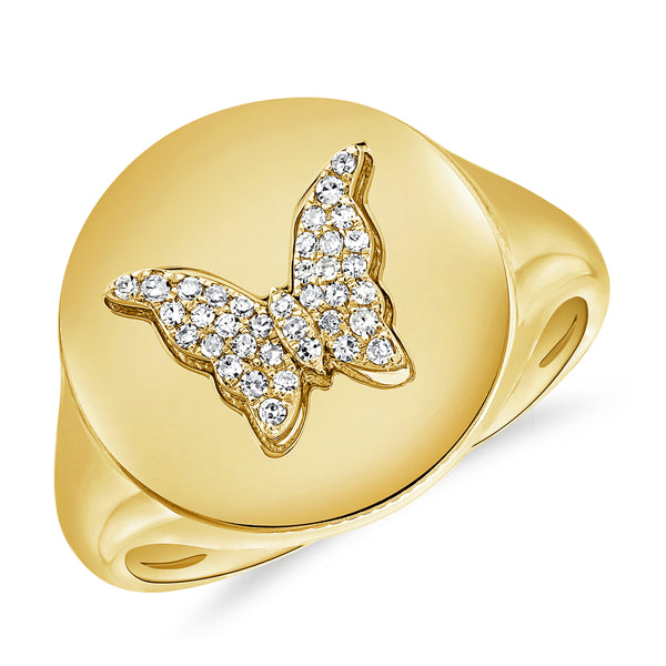 Diamond Pave Butterfly Pinky Ring set in 14kt Gold