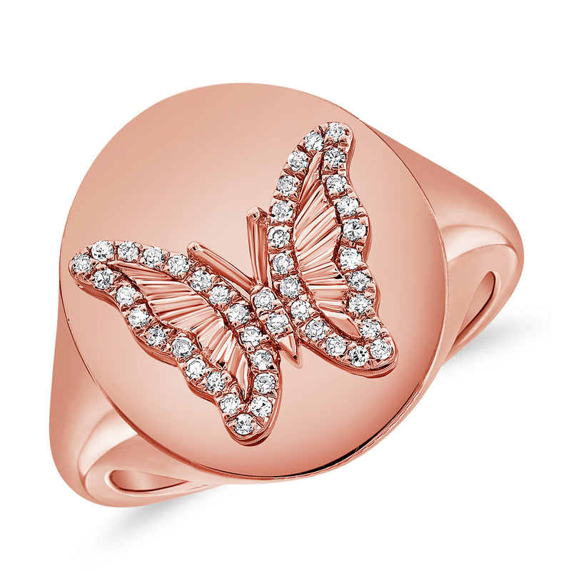 Diamond Pinky Ring with a Butterfly Diamond Design set in 14kt Gold