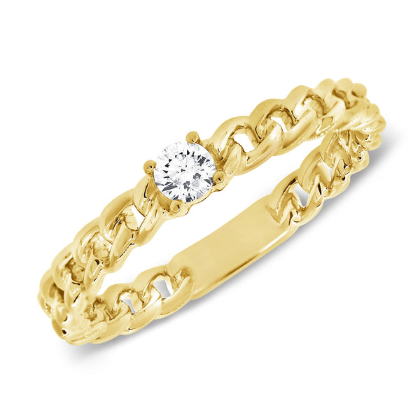 Yellow Gold Center Stone Link Diamond Ring