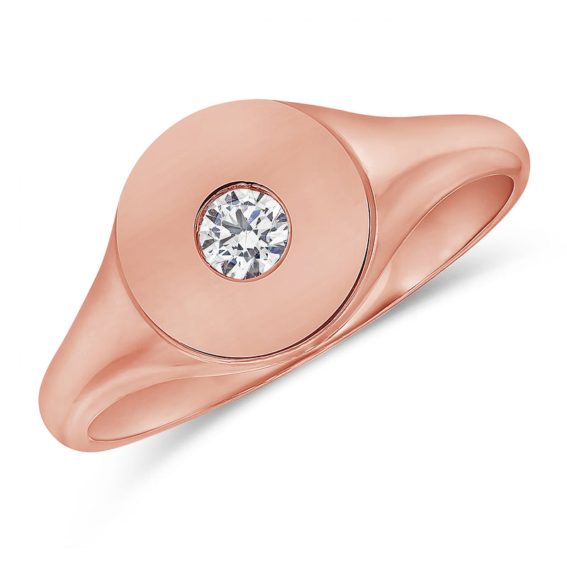 Classic Pinky Ring set with a Single White Brilliant Diamond in 14kt Gold