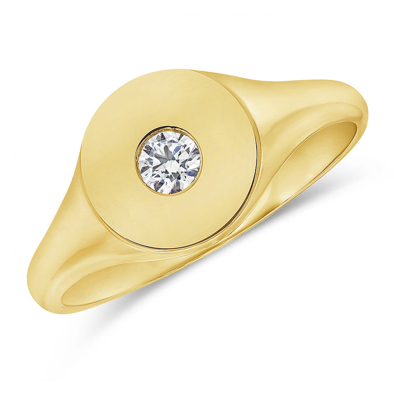 Classic Pinky Ring set with a Single White Brilliant Diamond in 14kt Gold