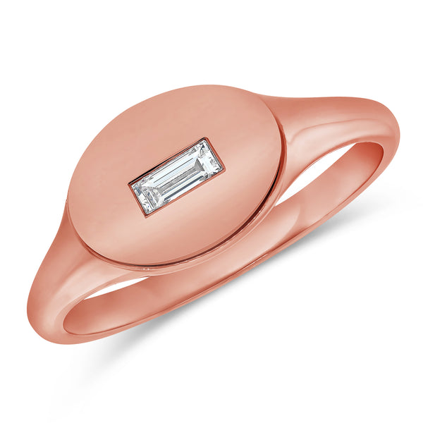 Rose Gold Baguette Diamond Signette Ring