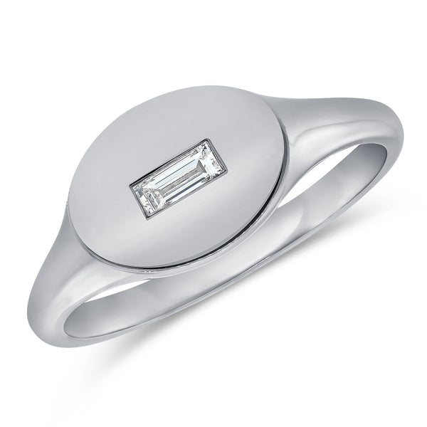 White Gold Baguette Diamond Signette Ring