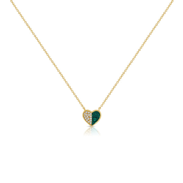 Diamond Pave & Malachite Heart Pendant in 14kt Gold