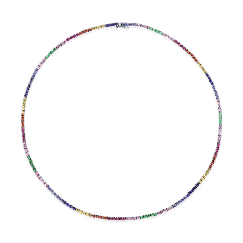White Gold Rainbow Sapphire Necklace