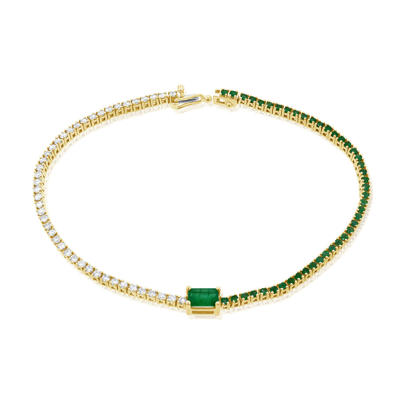 Half Diamond & Half Emerald Tennis Bracelet set in 14kt Gold