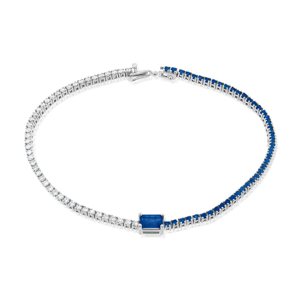 Diamond & Sapphire Tennis Bracelet in White Gold