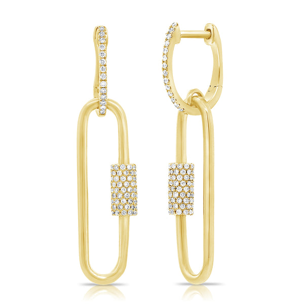 Diamond Designer Huggie Earrings with Dangle Lock Charms in 14kt Gold