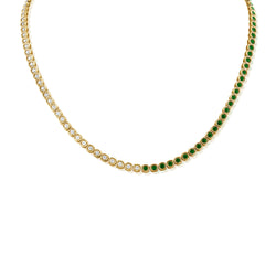 Bi Color Diamond & Emerald Tennis Necklace set in 14kt Gold