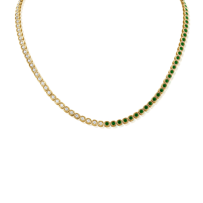 10.53cts Diamond Emerald 18K Gold Half Tennis Choker Necklace – Wish Fine  Jewelry