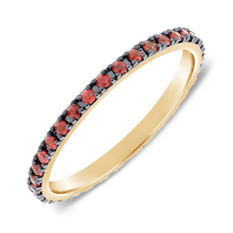 Ruby Eternity Band set with Round Red Rubies in a Blackened Gold Setting