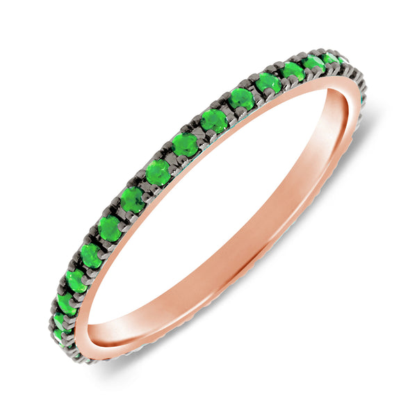 Rose Gold Round Cut Emerald Eternity Band